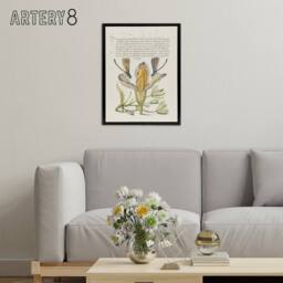 "Artery8 Damselflies on Spanish Iris Calligraphy Framed Canvas Wall Art Print in Beige - Size: W12"" x H16""" - thumbnail 3