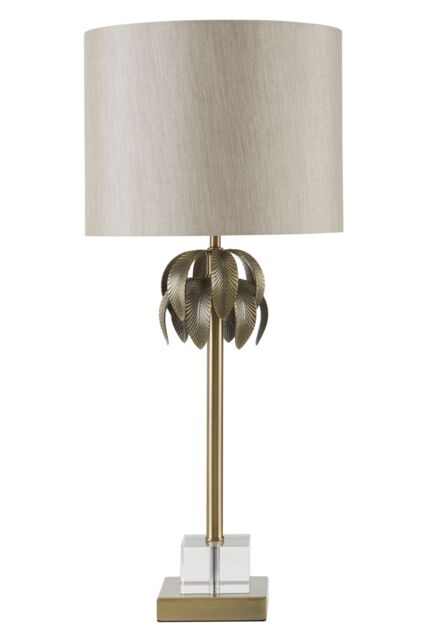 Orsina Antique Brass Leaf Table Lamp with Grey Shade, Textured Metal Leaves on Crystal Base, Luxe Accent Table Lamp in Gold - image 1