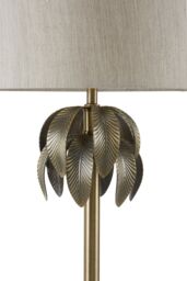 Orsina Antique Brass Leaf Table Lamp with Grey Shade, Textured Metal Leaves on Crystal Base, Luxe Accent Table Lamp in Gold - thumbnail 4