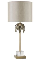 Orsina Antique Brass Leaf Table Lamp with Grey Shade, Textured Metal Leaves on Crystal Base, Luxe Accent Table Lamp in Gold - thumbnail 3