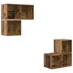 Berkfield Home TV Cabinet Set 4 pcs Old wood 37 x 37 x 72 cm Engineered wood in Brown - thumbnail 2