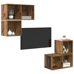 Berkfield Home TV Cabinet Set 4 pcs Old wood 37 x 37 x 72 cm Engineered wood in Brown - thumbnail 3