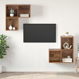 Berkfield Home TV Cabinet Set 4 pcs Old wood 37 x 37 x 72 cm Engineered wood in Brown - thumbnail 1