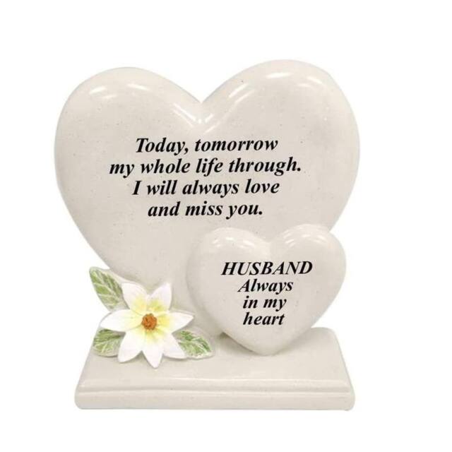 David Fischhoff Graveside Memorial White Lily Double Heart Plaque - Husband in Cream - image 1