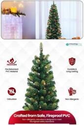 Neel Blue Pre-Lit Christmas Tree, Artificial Slim Xmas Tree with Warm LEDs in Green - Size: 5ft - thumbnail 3