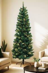 Neel Blue Pre-Lit Christmas Tree, Artificial Slim Xmas Tree with Warm LEDs in Green - Size: 5ft - thumbnail 5