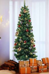 Neel Blue Pre-Lit Christmas Tree, Artificial Slim Xmas Tree with Warm LEDs in Green - Size: 5ft - thumbnail 6