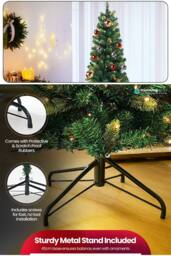 Neel Blue Pre-Lit Christmas Tree, Artificial Slim Xmas Tree with Warm LEDs in Green - Size: 5ft - thumbnail 4