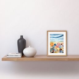 "Artery8 Wall Art Print Seaside Beachcombing Colourful Seashells & Beach Pebbles Watercolour Painting Artwork Framed 9X7 Inch - Size: W7"" x H9""" - thumbnail 2