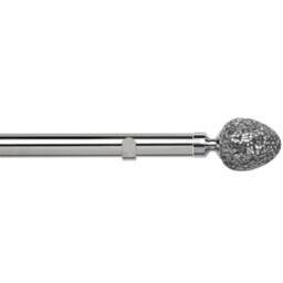 New Edge Blinds 28mm Fixed Length Metal Eyelet Curtain Pole Set - Alexia Finial in Metallic Silver - Size: 240 cm