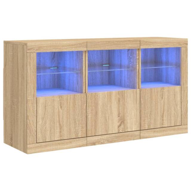 Berkfield Home Sideboard with LED Lights Sonoma Oak 123x37x67 cm in Light Oak - Size: 123 x 37 x 67 cm - image 1