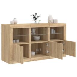Berkfield Home Sideboard with LED Lights Sonoma Oak 123x37x67 cm in Light Oak - Size: 123 x 37 x 67 cm - thumbnail 2