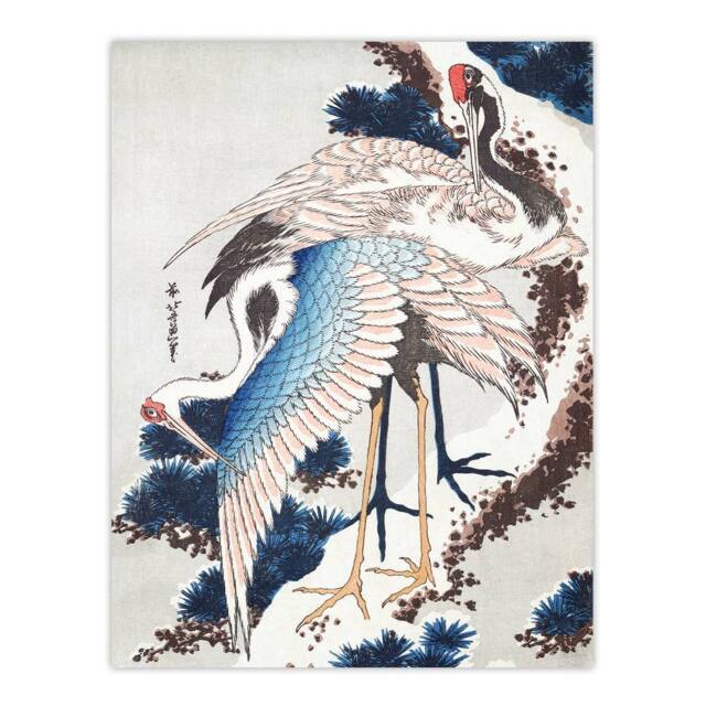 "Artery8 Cranes On A Snowy Tree Vintage Japan Wall Art Print Hokusai in Blue - Size: W18"" x H24""" - image 1