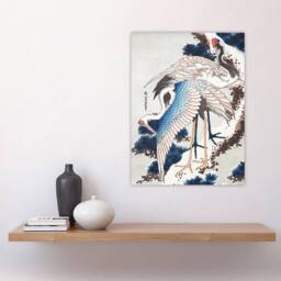 "Artery8 Cranes On A Snowy Tree Vintage Japan Wall Art Print Hokusai in Blue - Size: W18"" x H24""" - thumbnail 4