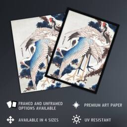 "Artery8 Cranes On A Snowy Tree Vintage Japan Wall Art Print Hokusai in Blue - Size: W18"" x H24""" - thumbnail 2
