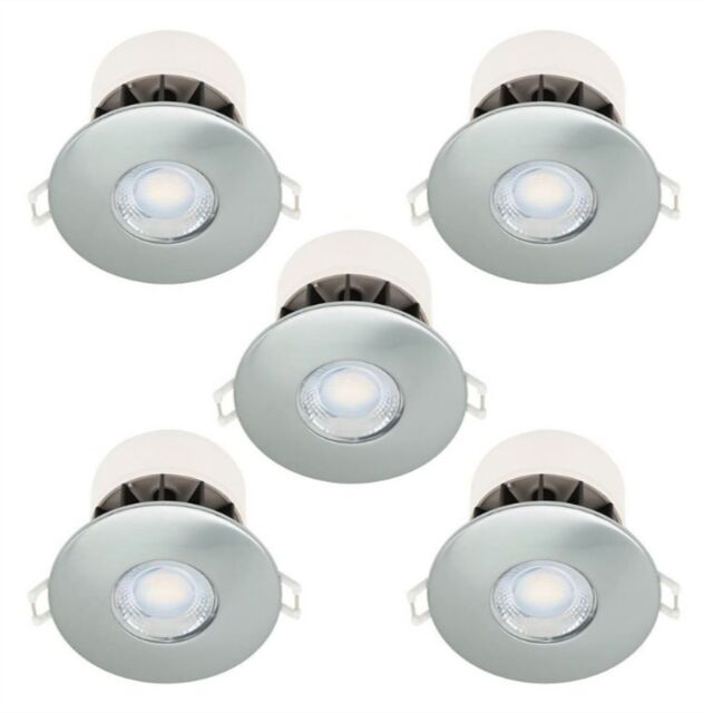 First Choice Lighting Set of 5 Fire Rated Brushed Steel LED Bathroom Recessed Downlights in Silver - image 1