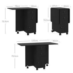 HOMCOM Folding Dining Table, Drop Leaf Table With Drawers in Black - thumbnail 3