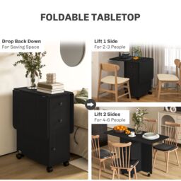 HOMCOM Folding Dining Table, Drop Leaf Table With Drawers in Black - thumbnail 5