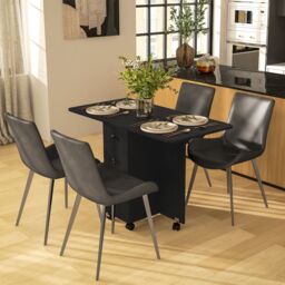 HOMCOM Folding Dining Table, Drop Leaf Table With Drawers in Black - thumbnail 1