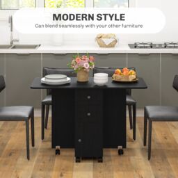 HOMCOM Folding Dining Table, Drop Leaf Table With Drawers in Black - thumbnail 4