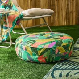 OHS Palm Print Round Outdoor Garden Cushion Water Resistant in Green - Size: 60 cm x 60 cm - thumbnail 1
