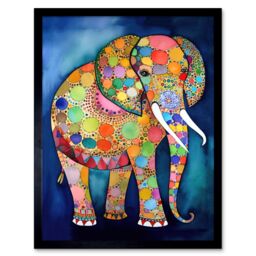 "Artery8 Wall Art Print Elephant With Patterns Folk Art Watercolour Painting Art Framed in Black - Size: W12"" x H16""" - thumbnail 1