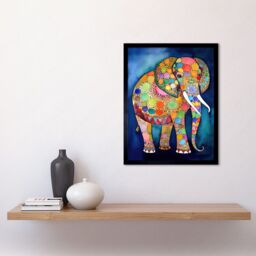 "Artery8 Wall Art Print Elephant With Patterns Folk Art Watercolour Painting Art Framed in Black - Size: W12"" x H16""" - thumbnail 2