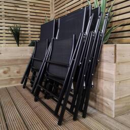 Samuel Alexander Outdoor 6 Person Glass Top Dining Table Chairs. Beige Parasol & Base in Black - thumbnail 7