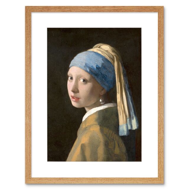 "Artery8 Wall Art Print Johannes Vermeer with a Pearl Earring Reproduction Painting Artwork Framed 9X7 Inch in Beige - Size: W7"" x H9""" - image 1