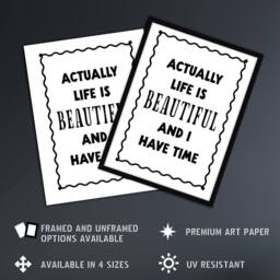 Artery8 Life Is Beautiful & l Have Time Bright Simple Framed Wall Art Print in White - Size: A4 - thumbnail 2