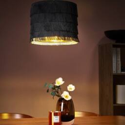 Wyld and Coco Black Fringe Pendant Lamp Polyester Fringe Shade on Iron Frame - thumbnail 1