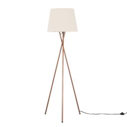 ValueLights Camden Copper Metal Tripod Floor Lamp with Tapered Shade & LED Bulb in Beige - thumbnail 1