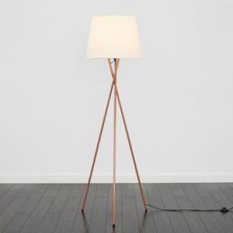 ValueLights Camden Copper Metal Tripod Floor Lamp with Tapered Shade & LED Bulb in Beige - thumbnail 3