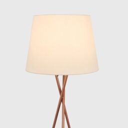 ValueLights Camden Copper Metal Tripod Floor Lamp with Tapered Shade & LED Bulb in Beige - thumbnail 2
