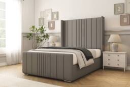 "Sloomy Hargrave Dumfries Bed Frame With 50"" Upholstered Wingback Headboard in Light Grey - Size: King" - thumbnail 2