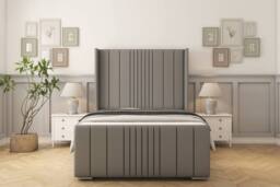 "Sloomy Hargrave Dumfries Bed Frame With 50"" Upholstered Wingback Headboard in Light Grey - Size: King" - thumbnail 1