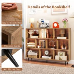 Gymax 10-Cube Freestanding Bookcase 140 CM Mid Century Storage Organizer in Light Khaki - thumbnail 3
