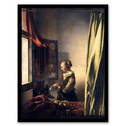 Artery8 Johannes Vermeer Framed Wall Art Reading Letter by Open Window - Size: A4 - thumbnail 1
