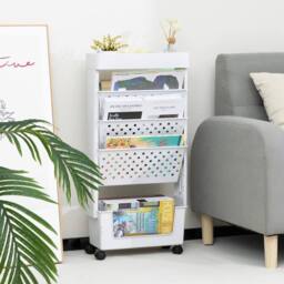 Dprodo 5-Tier Bookshelf, Plastic Storage Trolley Cart in Cool White - Size: 1 Pack - thumbnail 3
