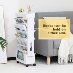 Dprodo 5-Tier Bookshelf, Plastic Storage Trolley Cart in Cool White - Size: 1 Pack - thumbnail 4