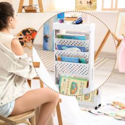 Dprodo 5-Tier Bookshelf, Plastic Storage Trolley Cart in Cool White - Size: 1 Pack - thumbnail 7