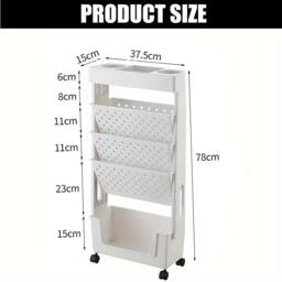 Dprodo 5-Tier Bookshelf, Plastic Storage Trolley Cart in Cool White - Size: 1 Pack - thumbnail 2