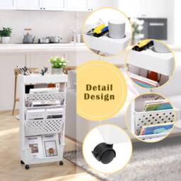 Dprodo 5-Tier Bookshelf, Plastic Storage Trolley Cart in Cool White - Size: 1 Pack - thumbnail 5
