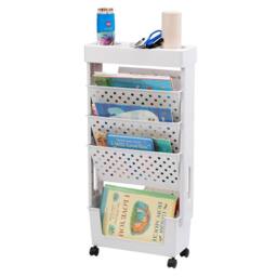 Dprodo 5-Tier Bookshelf, Plastic Storage Trolley Cart in Cool White - Size: 1 Pack