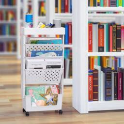 Dprodo 5-Tier Bookshelf, Plastic Storage Trolley Cart in Cool White - Size: 1 Pack - thumbnail 9
