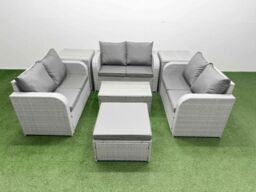 Fimous 7 Seater PE Wicker Rattan Furniture Sofa Sets with Rectangular Coffee Table 2 Seater Love Sofa Big Footstool 2 Side Table Light Grey - thumbnail 2
