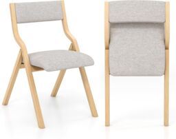 Gymax Folding Dining Chair Set of 2 Upholstered Accent Chair Wood Frame in Grey - thumbnail 1