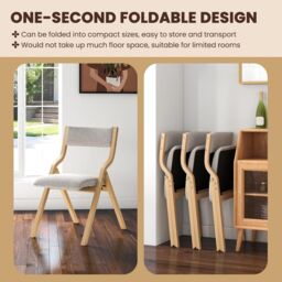 Gymax Folding Dining Chair Set of 2 Upholstered Accent Chair Wood Frame in Grey - thumbnail 6