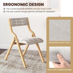 Gymax Folding Dining Chair Set of 2 Upholstered Accent Chair Wood Frame in Grey - thumbnail 5