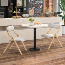 Gymax Folding Dining Chair Set of 2 Upholstered Accent Chair Wood Frame in Grey - thumbnail 2